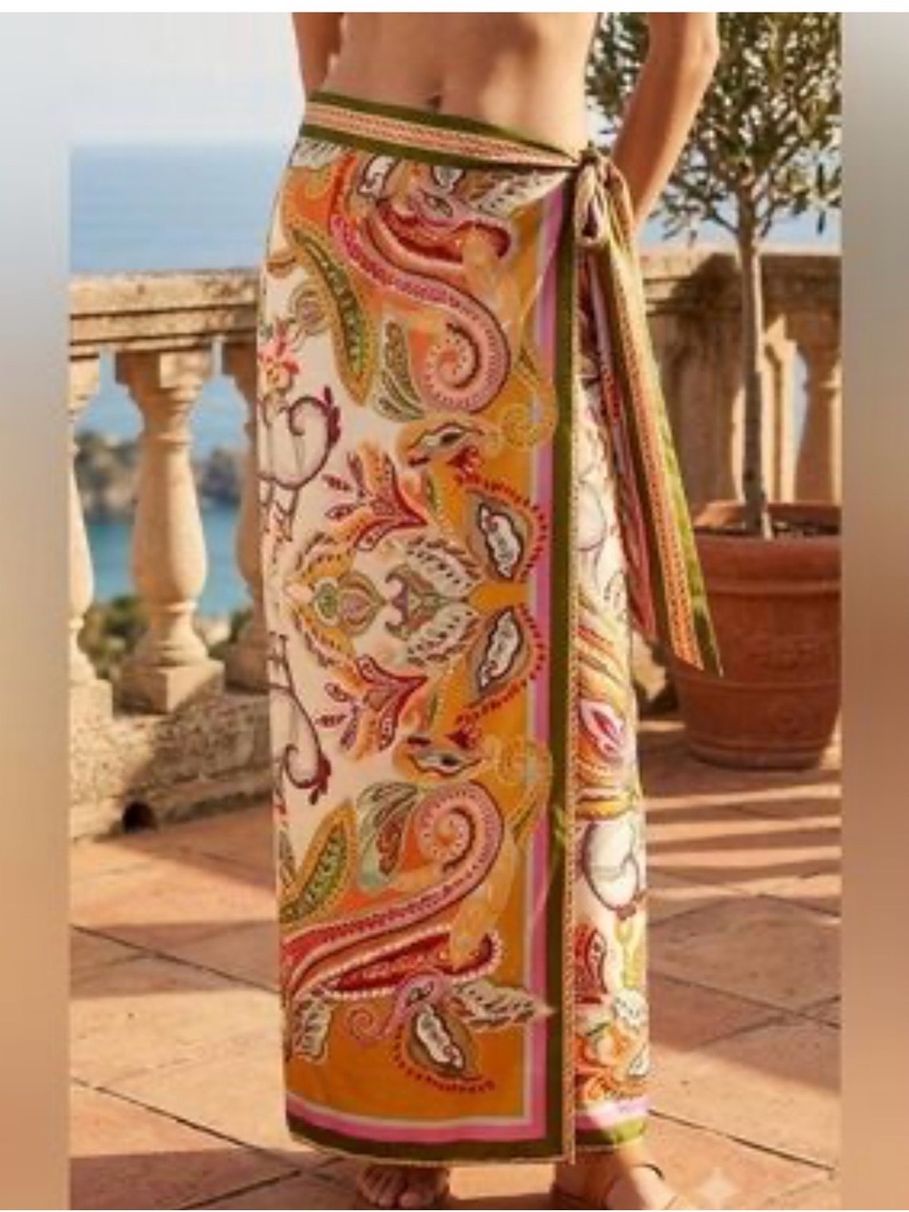 Philosophy Paisley Tie-Waist Swim Sarong in Orange and Pink